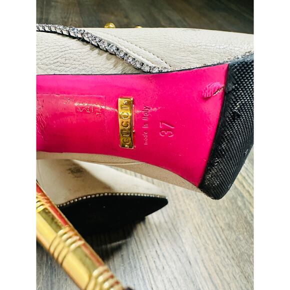 GUCCI Ivory Leather Floral ‘Fosca’ 2017 Pink Bottom Runway Booties Size 37 - Picture 10 of 11